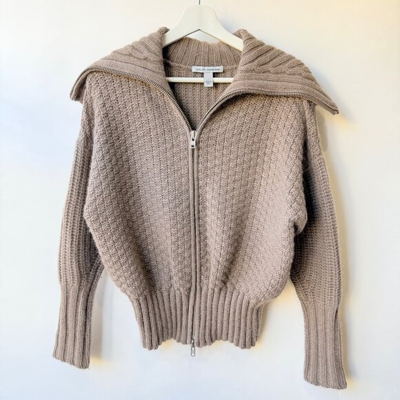 Autumn Cashmere Waffle-Knit Zip-Up Cardigan Sweater Women’s Size S Taupe - Picture 2 of 6